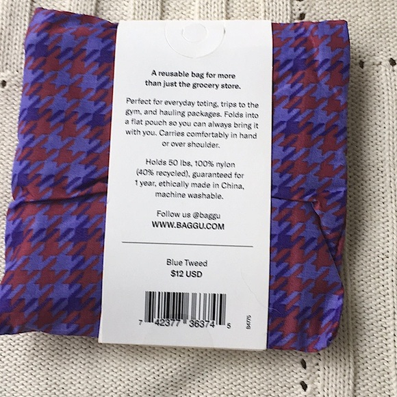 BAGGU Blue Tweed Reusable Shopping Bag Tote Purse Standard Size NEW - Picture 4 of 7